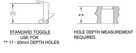 standard toggle hook size guide